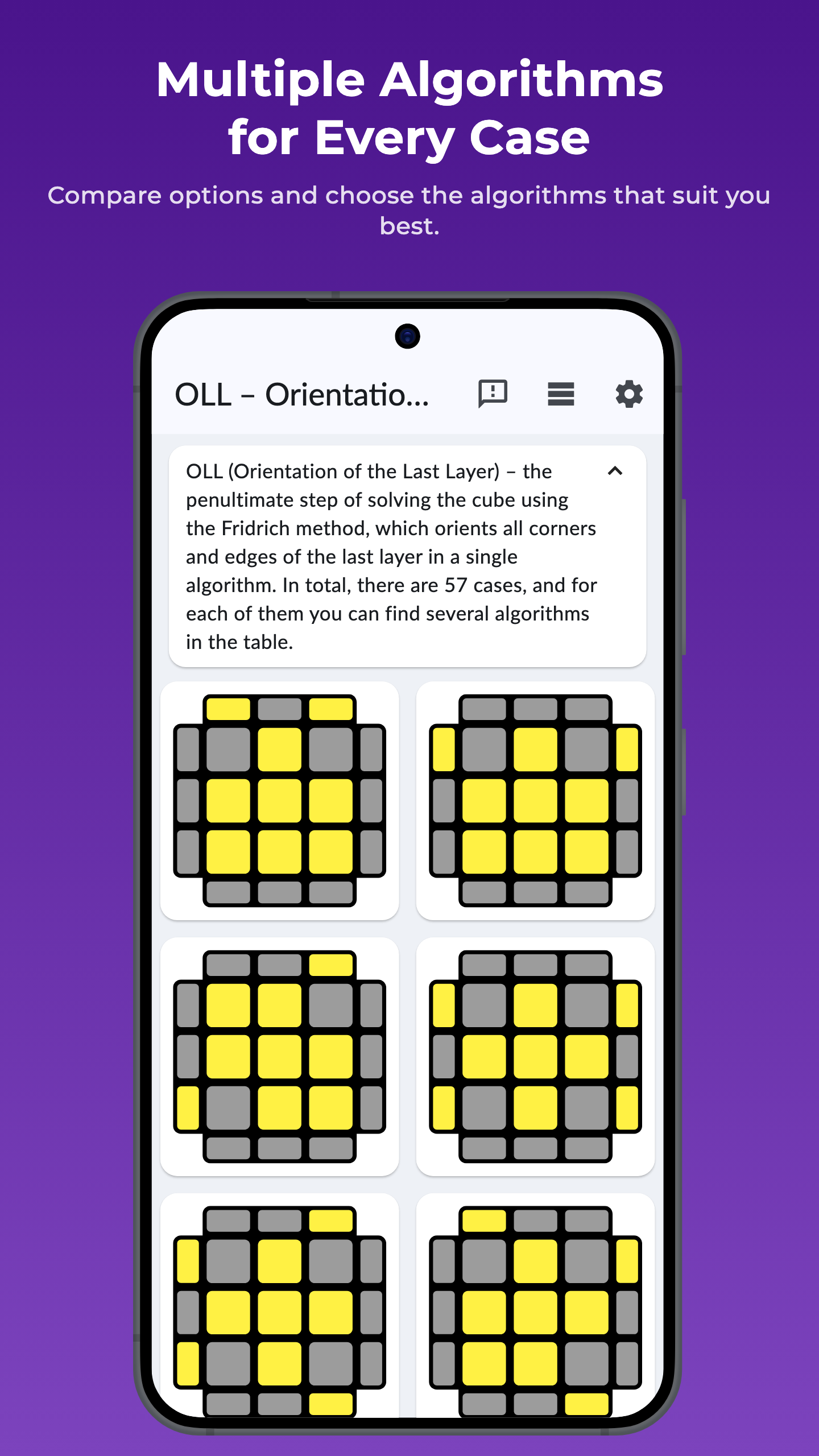 OLL algorithm grid in CubeGuide
